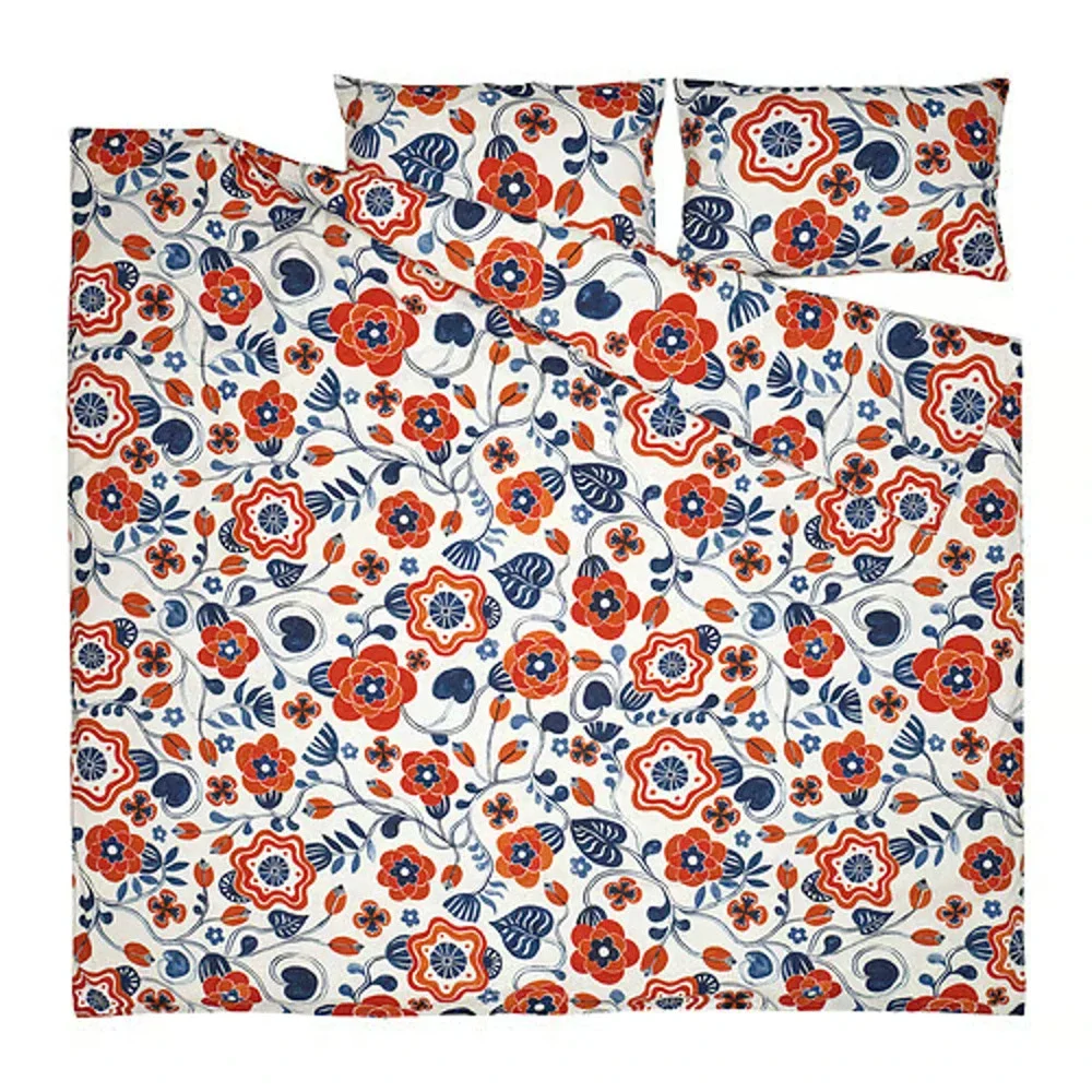 Ikea KANONVISKA Full/Queen Duvet cover pillowcases white multicolor/floral - NEW